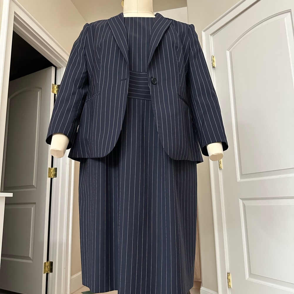 Hugo Boss Navy Pinstripe Midi Dress